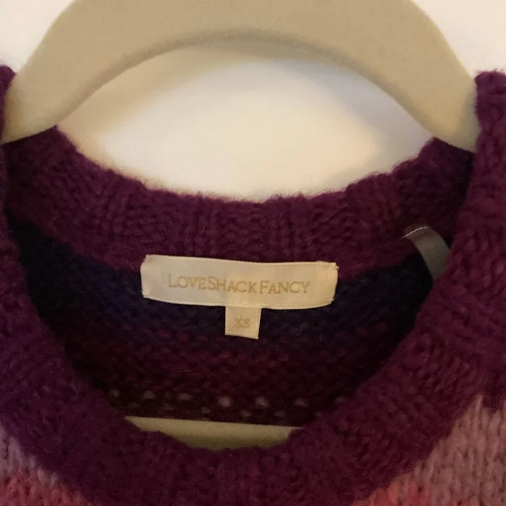 LoveShackFancy Prune/Multicolor Shirelle Heart Balloon-Sleeve Pullover Sweater - Picture 8 of 12